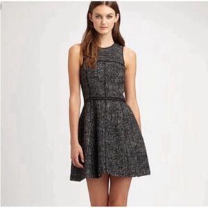 Theory Women Wool Blend Herringbone Sleeveless Fit Flare Mini Dress Black Sz 4 6